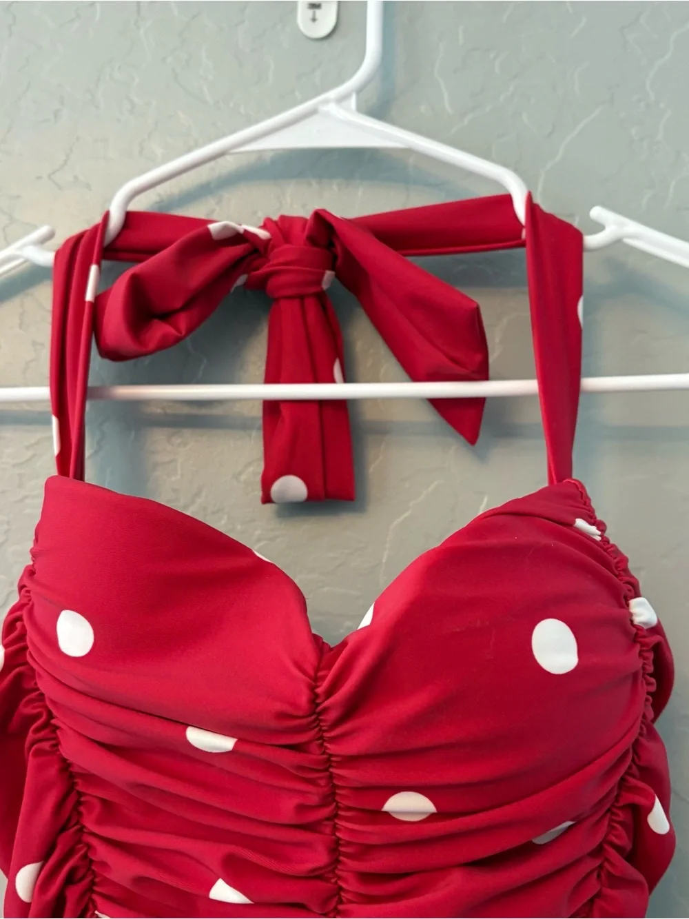 Unique vintage swim mansfield halter red white one piece dot swimsuit medium